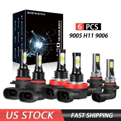 SHENKENUO 6x LED Headlights+Fog Bulbs For For 2009 2010 2011 2012 Dodge Ram 1500 2500 3500