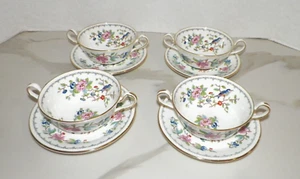 AYNSLEY PEMBROKE FINE ENGLISH BONE CHINA DOUBLE HANDLE CUPS & SAUCERS SET OF 4 - Picture 1 of 13
