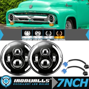 Par de faros LED altos/bajos redondos de 7 pulgadas 105 W negros para camioneta Ford F100 F150 F250 - Imagen 1 de 12