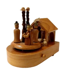 Enesco Wooden Nativity Rotating Wisemen Music Box Figure Silent Night No Palms - Picture 1 of 10
