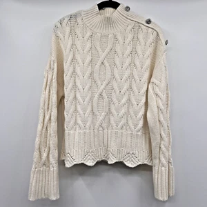 Andrew Marc Ivory Rhinestone Embellished Fair Isle Cable Knit Sweater Small - Picture 1 of 13