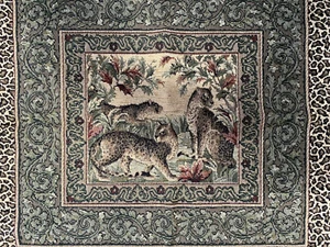 LEOPARD CAT SPOTS ANIMAL WOVEN UPHOLSTERY FABRIC pillow 25” x 27” 2 remnants - Picture 1 of 7