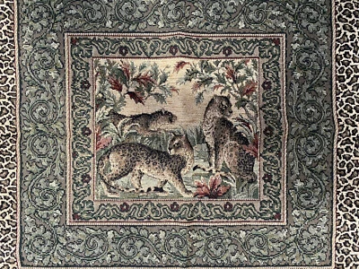 LEOPARD CAT SPOTS ANIMAL WOVEN UPHOLSTERY FABRIC pillow 25” x 27” 2 remnants - Image 1 of 4