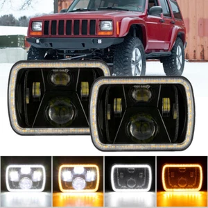 Pair 5x7" 7x6" LED Headlights Hi/Lo Sealed Beam DRL For JEEP Wrangler/Cherokee - Picture 1 of 12