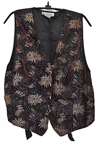 Impressions of California Vest Medium Embellished with Mini Beads Gold Floral - Picture 1 of 7