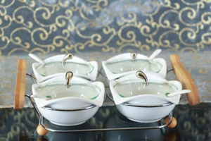 Bambus Snackschalen Set 13-tlg. Schalen aus Porzellan Glas Deckel Servierschalen - Bild 1 von 1