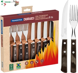 Set di Posate con coltelli da Bistecca, 8 Pezzi, Coltello affilato e forchetta c - Foto 1 di 9