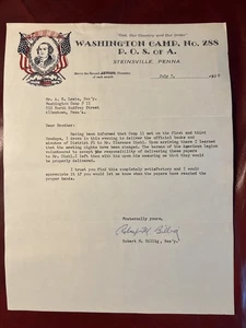 1958 Ordine Patriottico Figli d'America Lettera Washington Camp Steinsville Penna. - Foto 1 di 4
