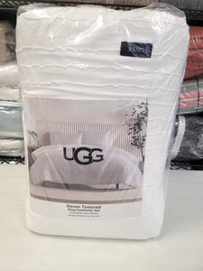 UGG Devon Woven Textured Reversible 3Pc King Comforter Set White Stripe Chenille - Picture 1 of 3
