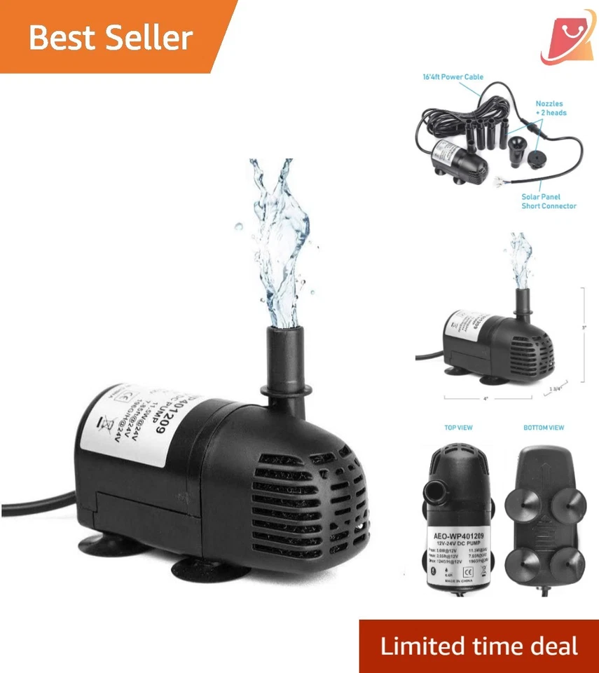 AEO 12v-24v DC Brushless Submersible Water Pump 196 GPH for Solar Fountain Hydro