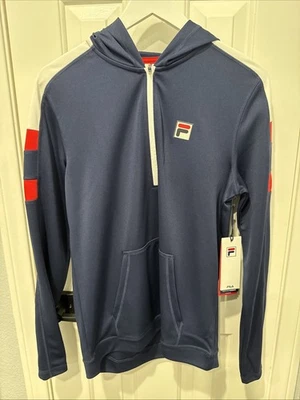 Fila 男式小号网球泡菜球轻便连帽四分之一拉链夹克海军蓝全新 — 第 1/4 张图片