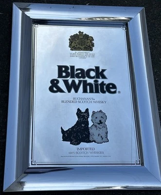 VINTAGE 1978 BLACK & WHITE SCOTCH BAR/PUB MIRROR SIGN / BUCHANAN'S 21.5" X 29.5" - Image 1 of 4