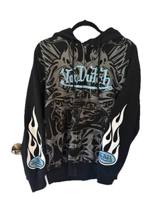 Sudadera con Capucha Vintage Von Dutch Negra XL Cremallera Completa Manga Hit - Imagen 1 de 5