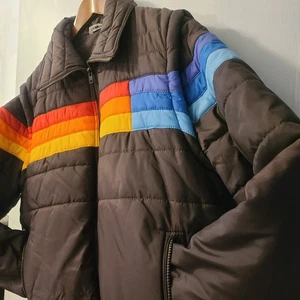 Vintage IN CROWD by Celebration braune Steppjacke (L) 3 Streifen bunt 80er Retro - Bild 1 von 22