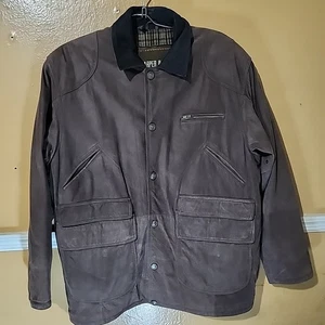 Sharper Image Men M Brown Leather Full Zip Polyester Blend Lining Jacket Coat - Picture 1 of 6