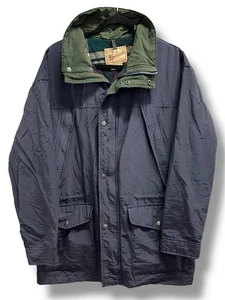 Vintage Woolrich Jacket Men’s Medium Blue Wool Blend Lined Chore Hooded Parka - Picture 1 of 11
