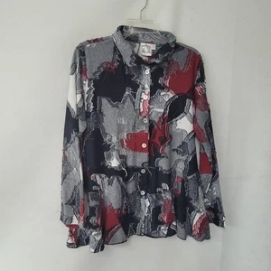 Petersilie & Salbei Damen Medium Button Down ausgefranst Patchwork Tunika Top rot grau - Bild 1 von 8