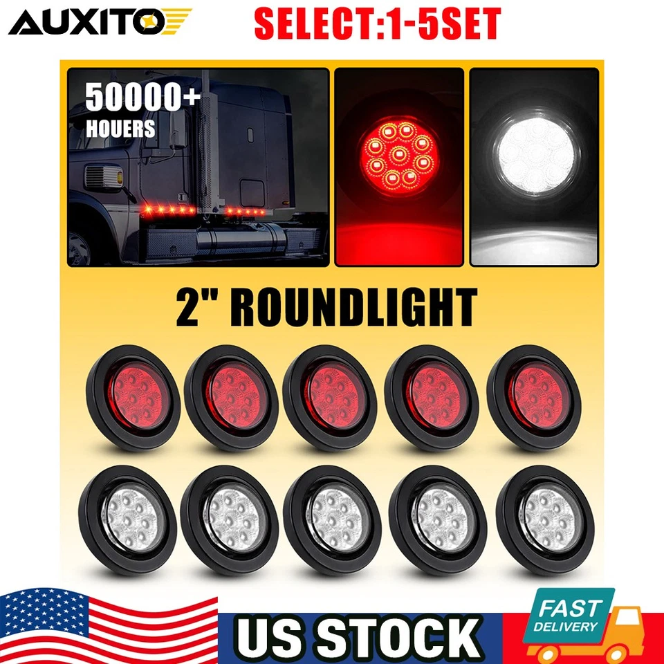 Luces laterales redondas de 2 pulgadas 9LED rojas blancas para International 9900i 10-50X Foto 1 de 2