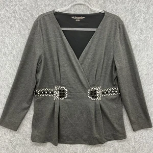 Soft Surroundings Faux Wrap Knit Tunic Top Womens XL Charcoal Gray Jewels - Picture 1 of 10