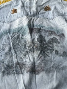 WESTERN DENIM SHIRT–SCREEN PRINTED BACK DESIGN–EMBROIDERED ACCENTS-Small-Med(?) - Picture 1 of 21