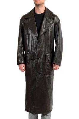 Abrigo Hugo Boss Hombre "Joat" Marrón Largo 100% Cuero US S IT 48 Foto 1 de 4