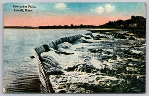 Vintage Pawtucket Falls Lowell MA Lithographie Postkarte 1914 - Bild 1 von 2