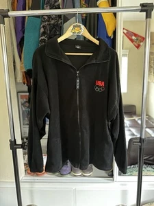 Vintage USA Olympic Rings Jacket Full Zip Fleece Size 2XL Black Made in USA - Picture 1 of 5