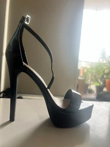 high heels size 7 ankle strap platform pump black - Picture 1 of 3