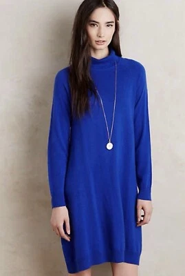 Vestido Suéter MOTH Para Mujer S/M 100% Cachemira Cuello Alto Manga Larga Azul Real Foto 1 de 4