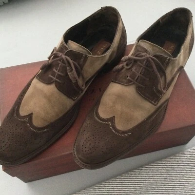 MEZLAN LEIDEN MARRÓN BEIGE GAMUZA Oxford Brogues puntas de ala zapatos de vestir 10M Foto 1 de 4
