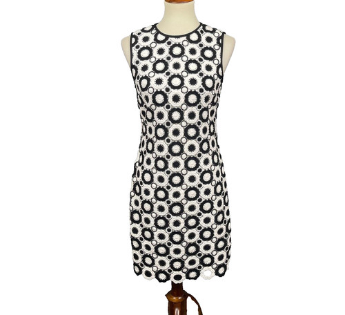 Abito Kate Spade donna 2 guipure nero bianco uncinetto pizzo cambio senza maniche