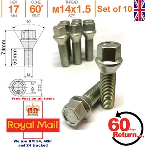 Auto Alufelgen Radschrauben M14x1,5 50mm verlängertes Gewinde Kegel für Ssangyoung x 10 - Bild 1 von 6