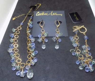 Cookie Lee Necklace, Bracelet  And Earrings Set  BLUES & GREENS  NWT (500) - Image 1 of 4