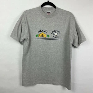 Vintage 90s Embroidered Alamo San Antonio Texas Gray Tshirt TND Sz M - Imagen 1 de 3
