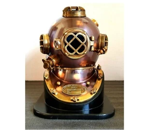 Iron & Brass Antique Style Mark V Scuba Divers Diving Helmet W/Black Wooden Base - Picture 1 of 4