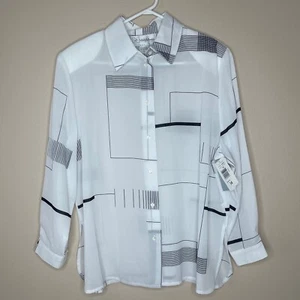 Blusa Top Colección Nygard De Colección Nueva con Etiquetas Estampado Geométrico Con Botones Talla Pequeña 14 - Imagen 1 de 7