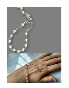 Bracciale a ROSARIO in Argento 925 di Perle VERE con Croce Pendente e da Donna - Foto 1 di 4