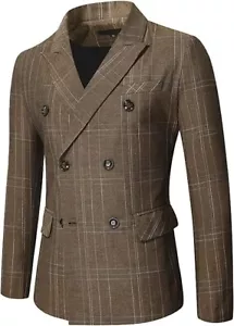 Men Suits for Weddings Male Autumn And Winter Suit Double Breasted Plaid Button - Picture 1 of 7