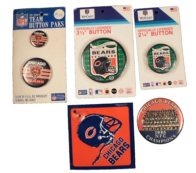 6 Pc Chicago Bears Vintage Pin Button Collection VGC - Image 1 of 4