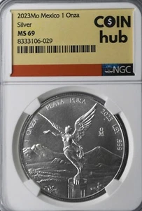 2023 Mexico Libertad Onza 1oz Silver .999 Fine Plata NGC MS69 Coin Hub Label - Picture 1 of 2
