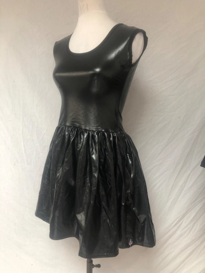 black wet look  stretchy dress Y2K  S/M - Image 1 of 4