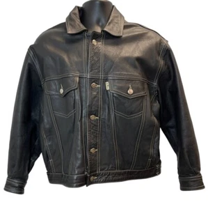 FBI Black Leather Jacket With Button Front & Pockets Mens Size M - Picture 1 of 6