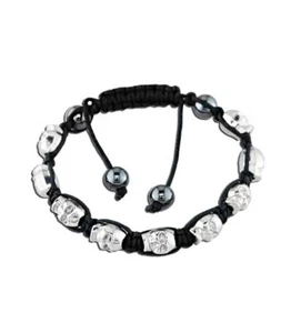 Shamballa Inspired Silver Skull with Hematite Stones Black Macrame Cord Bracelet - Picture 1 of 1
