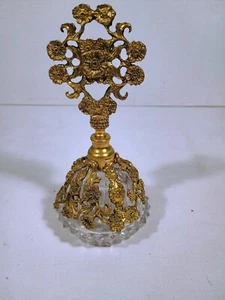 Antigua botella de perfume de filigrana dorada Ormolu Globe ornamentada con cristal Dauber - Imagen 1 de 7