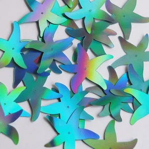 Starfish Sequin Center Hole 1.5" Aqua Blue Lazersheen Reflective Paillettes - Picture 1 of 2