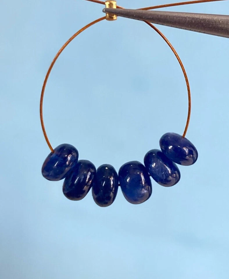 Contas de pedra preciosa Rondelle lisas de safira azul natural 6 mm/6 peças birmanesas/8,7 ct - Imagem 1 de 4
