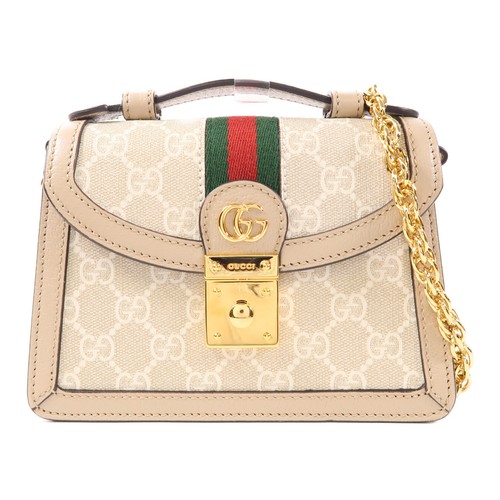 GUCCI GG GHW Ophidia Mini Borsa a Tracolla Borsa a 2 Vie 696180 Tela Rivestita Beige