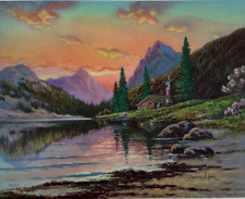 Vintage 1957 Frederick D. Ogden Cabin Art 8x10 Litho Print Mountain Twilight