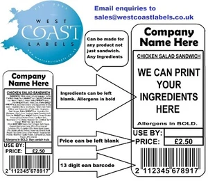 Fresh Sandwich, Use by, Price, Ingredients Labels 100mm x 50mm New Size Barcode - Picture 1 of 4