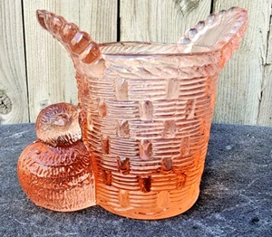 Crystal Toothpick Egg Holder Wilkerson Pink Bird Basket Vintage Art Glass